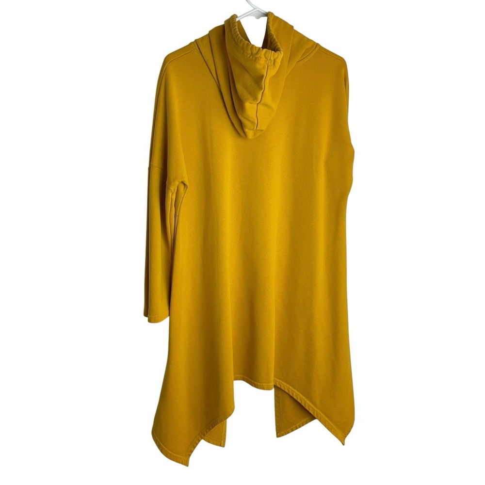 Kate Hewko Womens Asymmetric Tunic Hoodie Size L Mustard Drop Shoulder Artsy - Picture 2 of 7